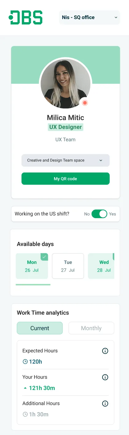 DBS employee home page shown in a mobile layout.